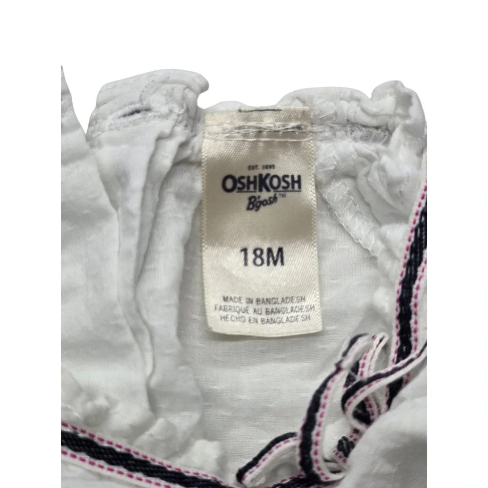 OshKosh Bgosh Polka Dot Denim Overalls and Bodysuit Set Blue White 18M Girls